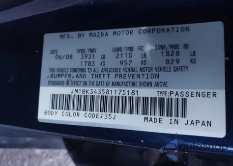 2008 Mazda Mazda3 S Grand Touring from USA, damaged, VIN JM1BK343581175181